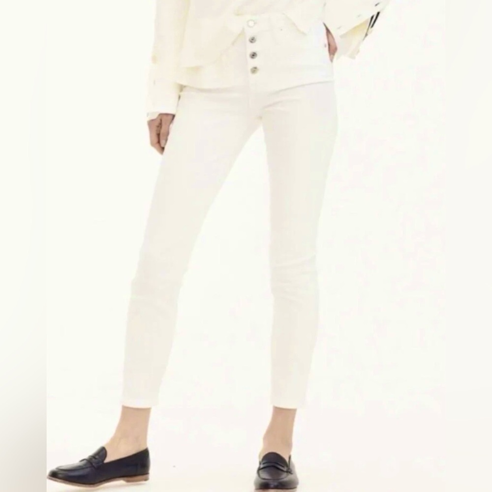 J.Crew 9" High Rise Toothpick Button Fly White Stretch Denim Jeans Size 24